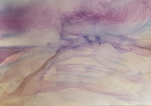 Schneelandschaft, 2017, 50x36Eisblumen mit Aquarellfarben